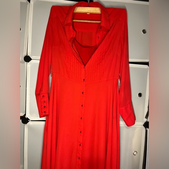 Nanette Lepore Dresses & Skirts - Nanette Lepore Red Dress 6 Pintuck Pleat A-line Button Down Chiffon